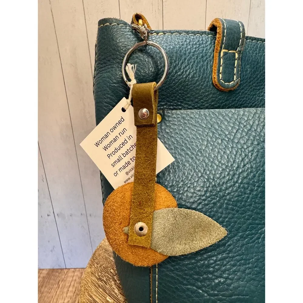 Genuine Leather Round Flower Purse Charm Brown Red Light Blue Boho Bag Charm